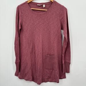 LOGO by Lori Goldstein Lightweight Tunic Knit Sweater Pink Pocket Womens XXS 2XS